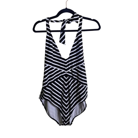 Lauren Ralph Lauren Deauville Striped Halter Tummy Control Swim Suit Size 14 - Picture 2 of 7